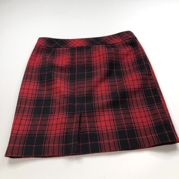 Eddie Bauer 14 (Fits 36In) Wool Blend Zip Plaid Mini Skirt Black Red MINT - Picture 6 of 11